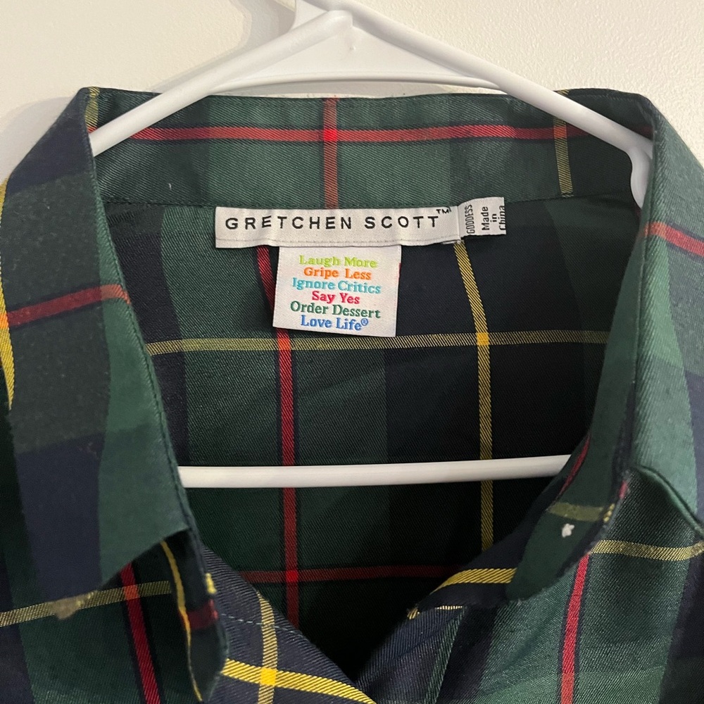 Gretchen Scott Plaid Button Up with ruffle sleeve